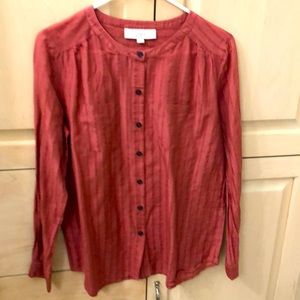 LOFT long sleeve, round collar top with 2 pockets in front. Size S